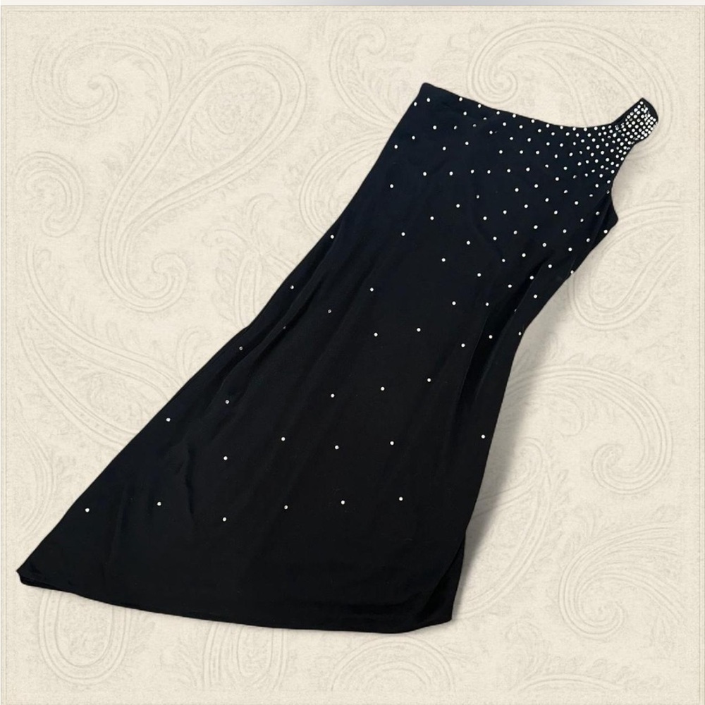 Vintage style One-Shoulder Black Dress with Stud Accents size 10